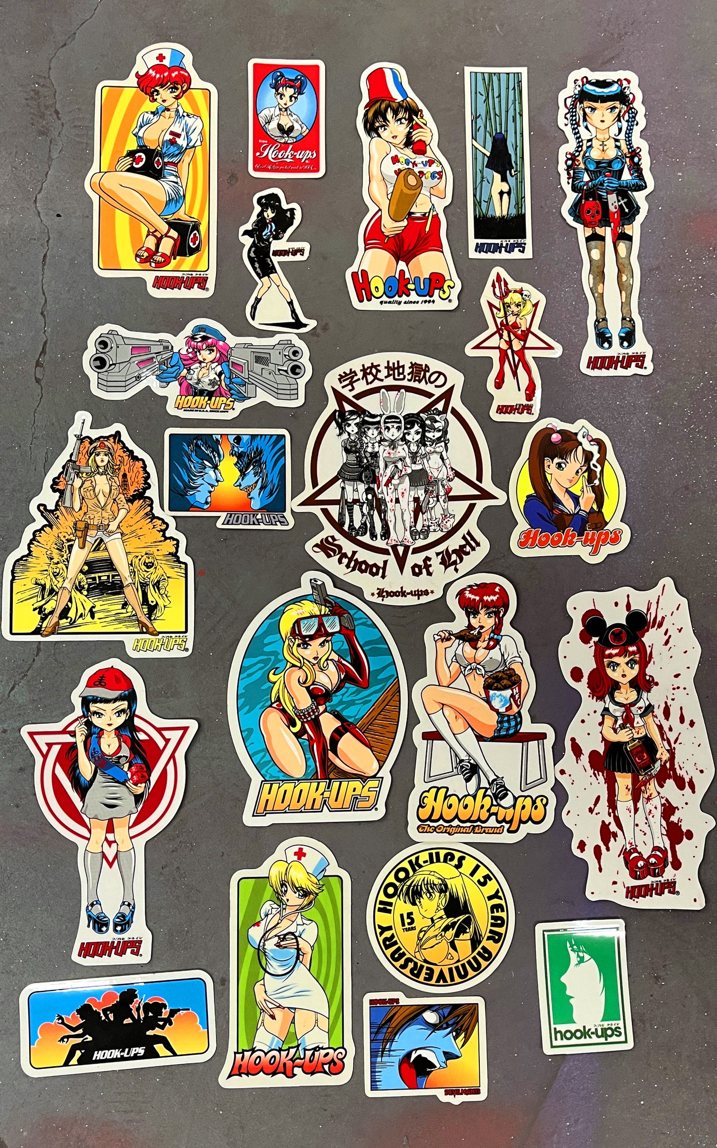 hook-ups vintage stickers 21 pack