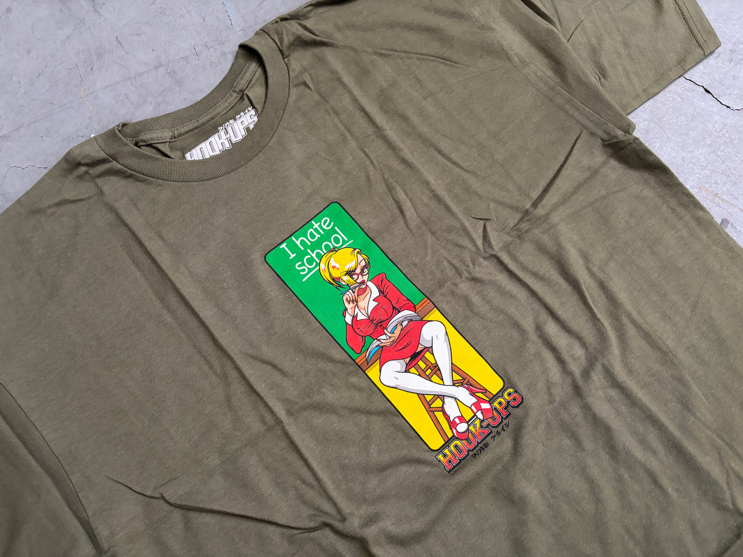 I Hate School T-shirt - ARMY GREEN - NEW OLD STOCK FROM 2012