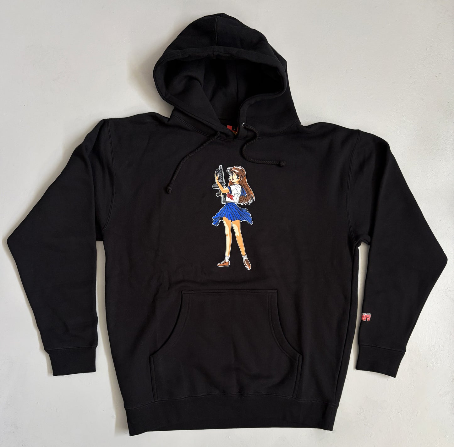 Machine Gun Girl HEAVYWEIGHT HOODED SWEATSHIRT - BLACK