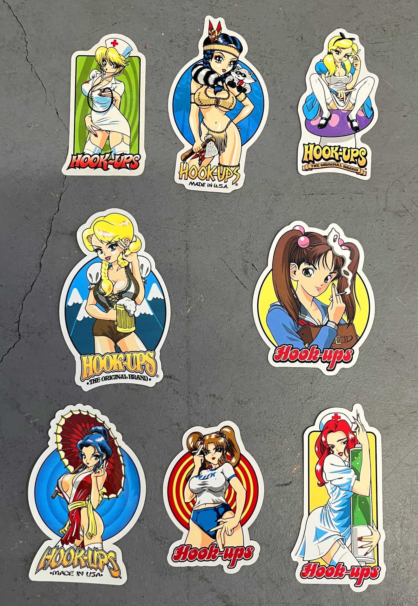 hook-ups classic stickers 8 pack